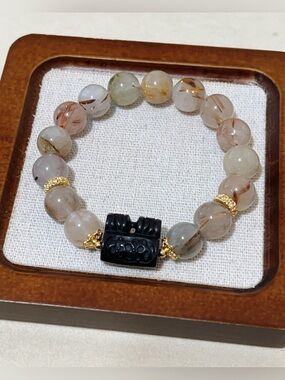 limit Handmade Multicolor Rutilated Quartz AlashanAgate Lock Charm Bracelet 12mm